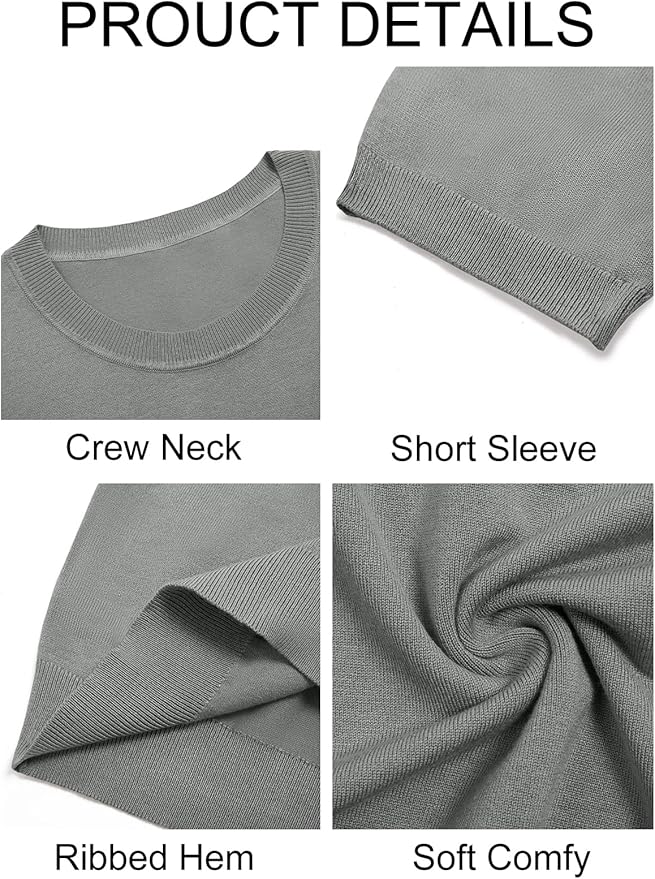 Imily Bela Womens Summer Short Sleeve Sweater Dressy Casual Crew Neck Knit Tops Fashion Pullover Shirts