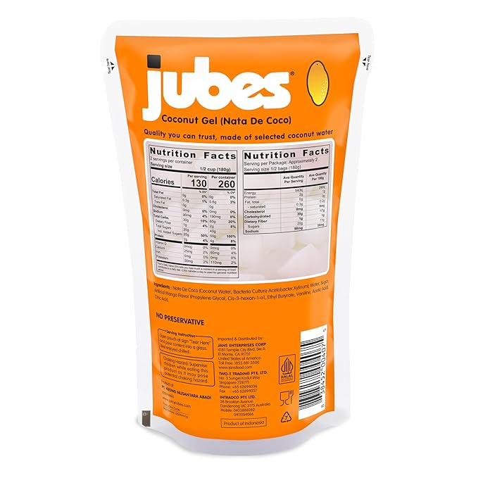 Jubes Mango Nata De Coco Jelly Cubes (12.7 oz, Pack of 6) - Mango Coconut Jelly Cubes for Sago - Coconut Gel in Syrup Toppings for Fruit Tea, Boba, Bubble Tea, Drinks, Desserts Yogurt, Ice Cream, Beverage