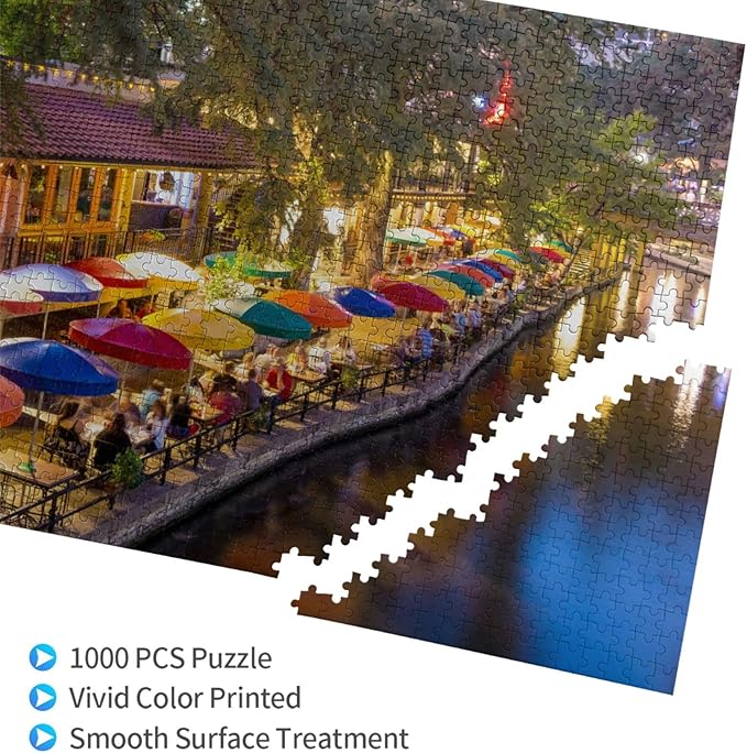 Jigsaw Puzzles for Adults 500 Piece,Caminata fluvial en San Antonio,Texas,Large Family Puzzle Game Artwork for Adults Teens Gift Toys