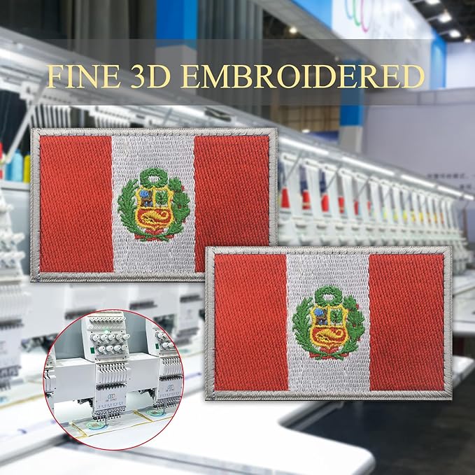 EmWoot 2PCS Peru Flag Patch Embroidered Morale Patch Military Tactical Patches Hook and Loop