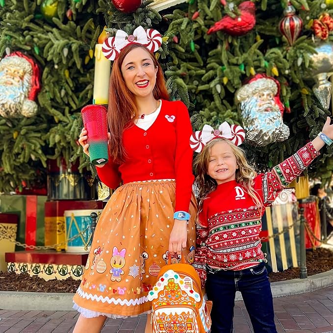 ETLUK Christmas Ears for Women Adult Kids, Peppermint Candy White Red, Glitter Park Ears Christmas Headband for Christmas Party Gathering Cosplay Costumes Accessories