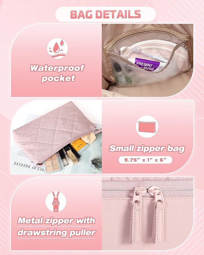 Quilted Duffle Bag with Shoe Compartment and Wet Pocket, Weekender Duffel Bag With Laptop Sleeve and a Separate Pouch for Travel, Gym, Hospital Labor Delivery, Pink