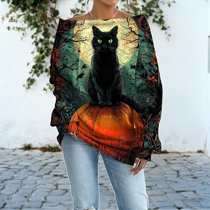 Womens Sweatshirts Floral Print Sexy Off The Shoulder T Shirts Oversized Long Sleeve Pullover Fall Tops