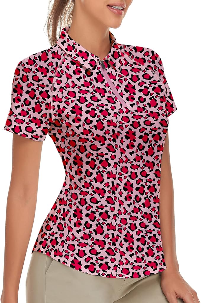 Women's Golf Shirt Short Sleeve Tennis Shirt Quarter Zip Golf Pullover Golf Polo Shirts Argyle Tops