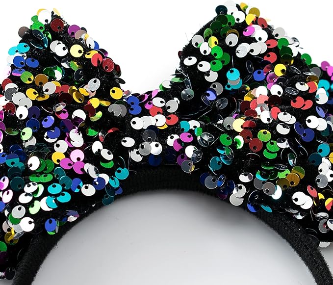 KARETT Sequins Mouse Ears Headband With Glitter Bow Princess Party Decorations For Girls Women