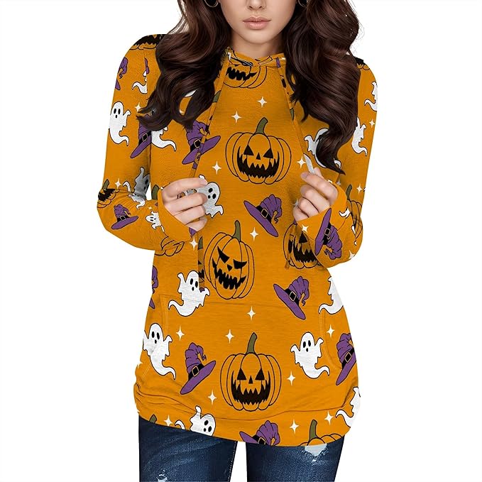 domirica Halloween Womens Pullover Sweatshirts Trendy Drawstring Fall Sweatshirt Halloween Best Gift For Wife And Daughter