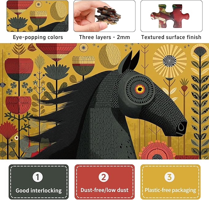 Naturelish Vibrant Equine Art Horse Jigsaw Puzzles for Adults 1000 Pieces, Difficult Puzzles Perfect for Game Night, Great Gift Idea, Size 22.5 x 22.5 in