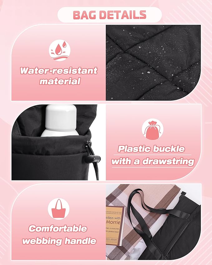 Puffer Tote Bag for Women, Lightweight Tote Bag for Work and School, Black