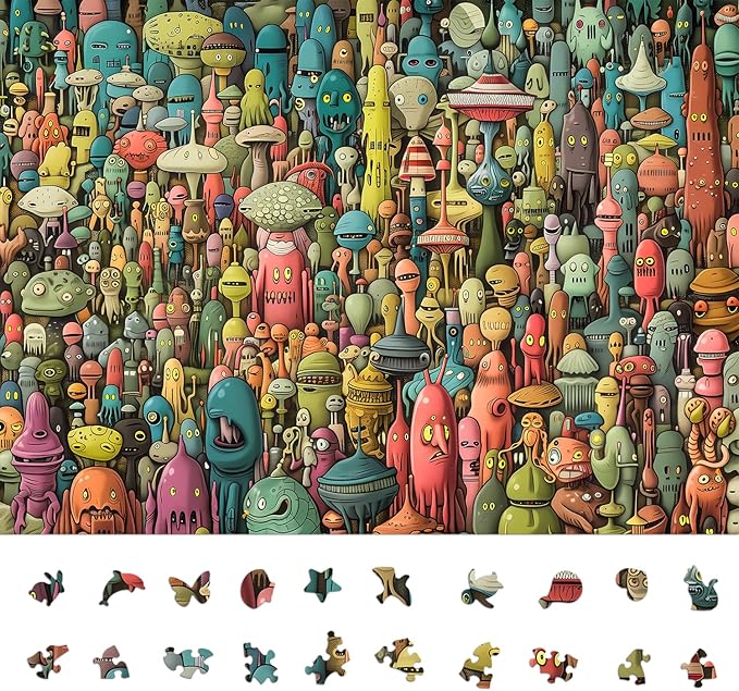 Naturelish Dense Monster Jigsaw Puzzles for Adults 1000 Pieces, Brain Challenging Shaped Puzzle for Game Night, Family, Friends, Puzzle Size is 26.6 x 19.2