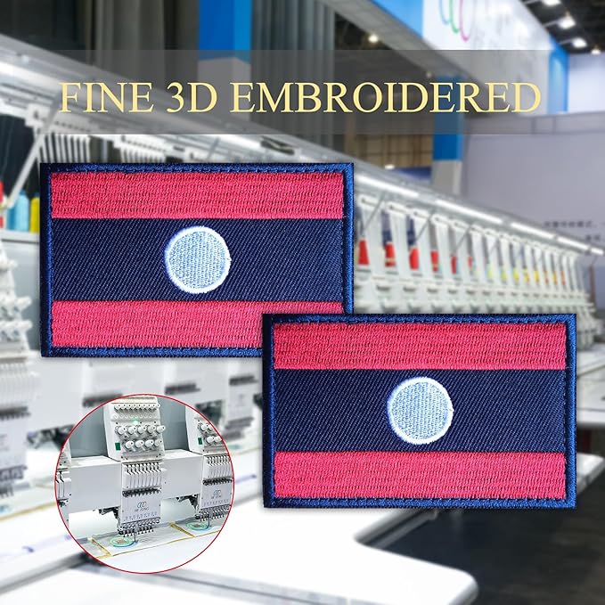 EmWoot 2PCS Laos Flag Patch Embroidered Morale Patch Military Tactical Patches Hook and Loop