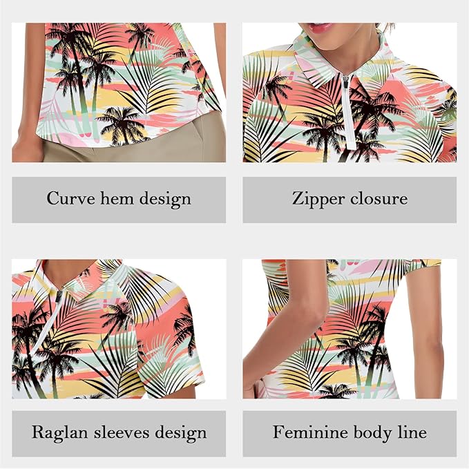 Women's Golf Shirt Short Sleeve Tennis Shirt Quarter Zip Golf Pullover Golf Polo Shirts Argyle Tops