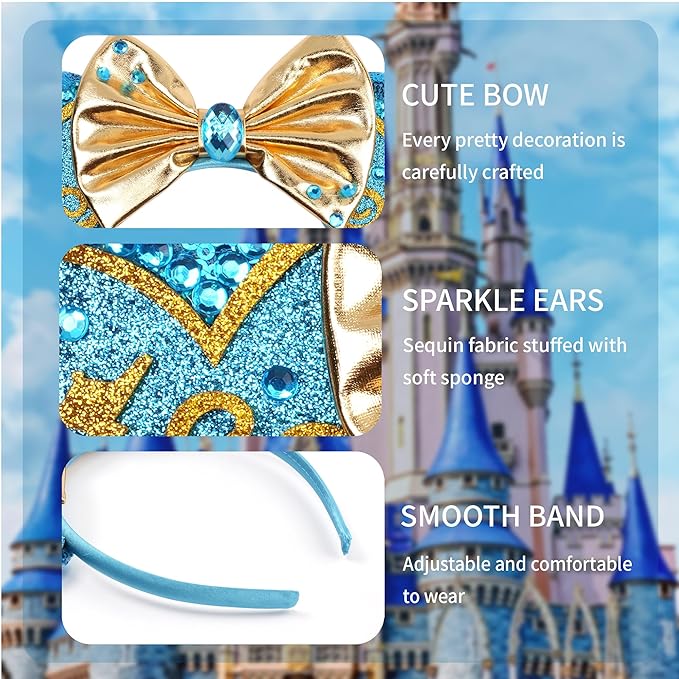 zhezesmila Sparkling Mouse Ears Sequin Bow Ears Headband for Women Dazzling Princess Hair Band Headwear for Princess Costume Theme Birthday Party