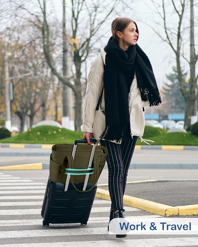 TOPDesign Puffy Tote Bag for Women with Cup Holder & Laptop Compartment & Cosmetic Bag & Trolley Sleeve for Work, Travel