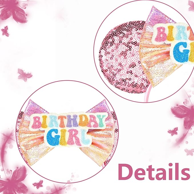 HAMUTH Birthday Girl Headband, Mouse Ears Headband Hairs Accessories for Women Girls,Princess Birthday Decorations for Party Trip Parks Cosplay Accessories