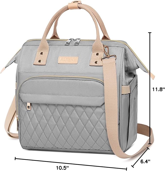 AIJIEKE Lunch Bag for Women, Leakproof & Insulated Work Lunch Tote, Reusable Adult Cooler Bag with Water Bottle Side Pocket & Removable Shoulder Strap, Grey
