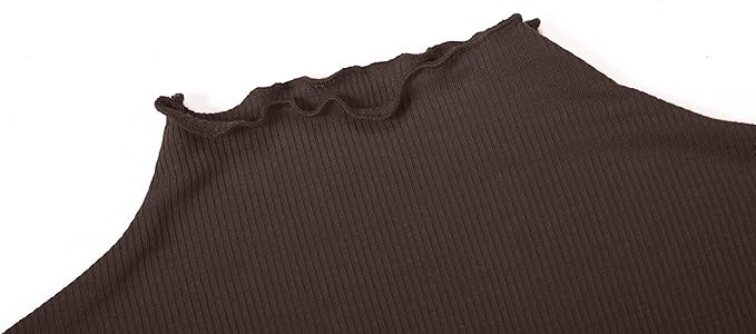POPZONE Women's Lettuce Trim Mock Neck Long Sleeve Slim Fit Ribbed Knit Tee Shirt Tops