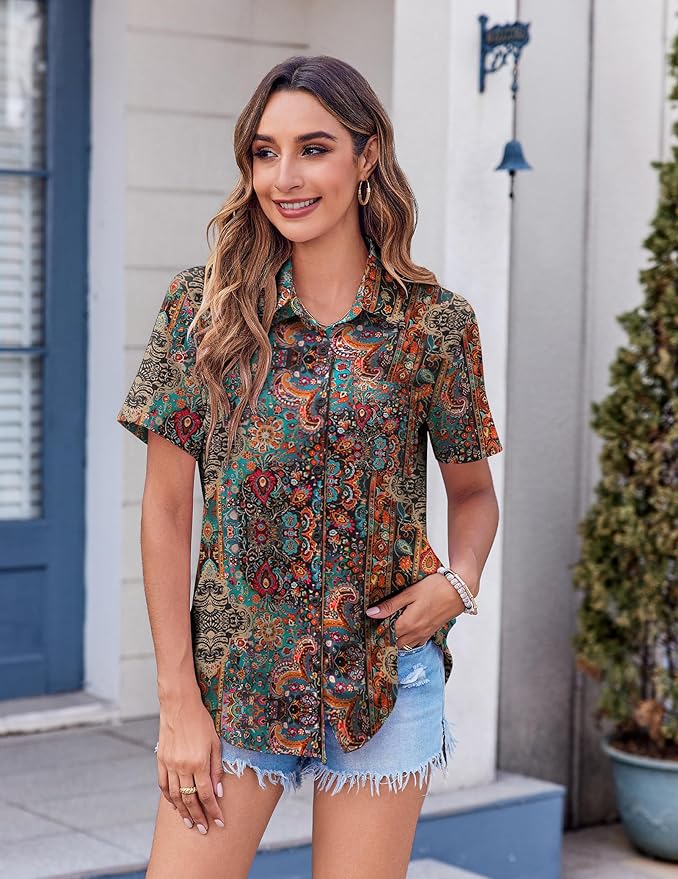 Zeagoo Womens Button Down Shirt Bust Pocket Short Sleeve Blouses Business Casual Work Tops Summer Outfits