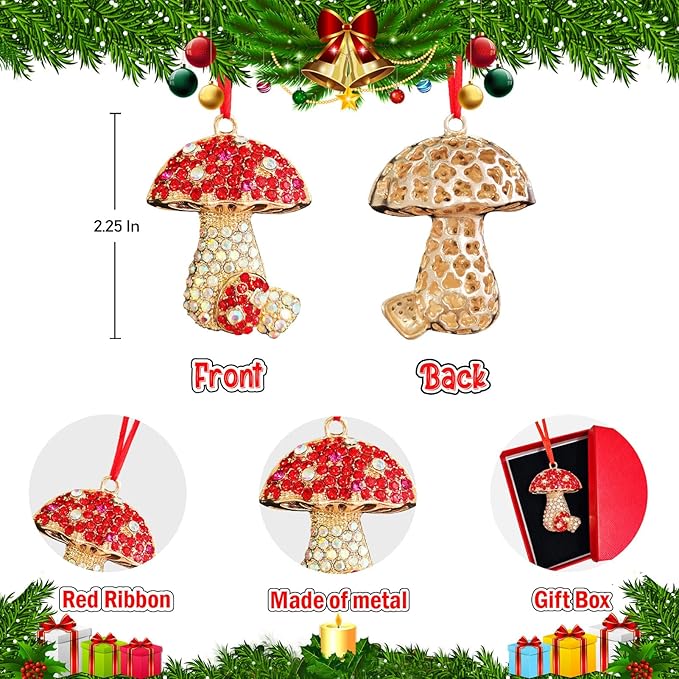 Ushinemi Mushroom Ornaments for Christmas Tree, 2024 Hanging Ornament for Tree Decor, Sparkles Keepsake Gifts for Mom, Grandma, Women, Girls, Sisters