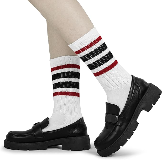 BomKinta Striped Crew Socks Women - Retro Novelty Socks - Stretchy Casual Athletic Cotton Sock Size 5-11