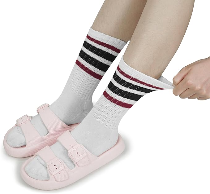 BomKinta Striped Crew Socks Women - Retro Novelty Socks - Stretchy Casual Athletic Cotton Sock Size 5-11