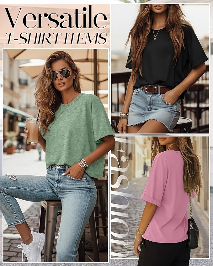 Riyiper 3 Pack Women's Oversized T-Shirt Half Sleeve Summer Tees Casual Loose Fit Crew Neck Basic Tops