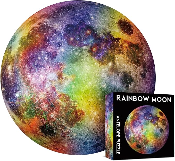 ANTELOPE Rainbow Moon 1000 Piece Jigsaw Puzzle for Adults, Space Theme, Paperboard, Round Puzzle, High Resolution, Matte Finish, No Dust, Includes Poster, 26.5 inches