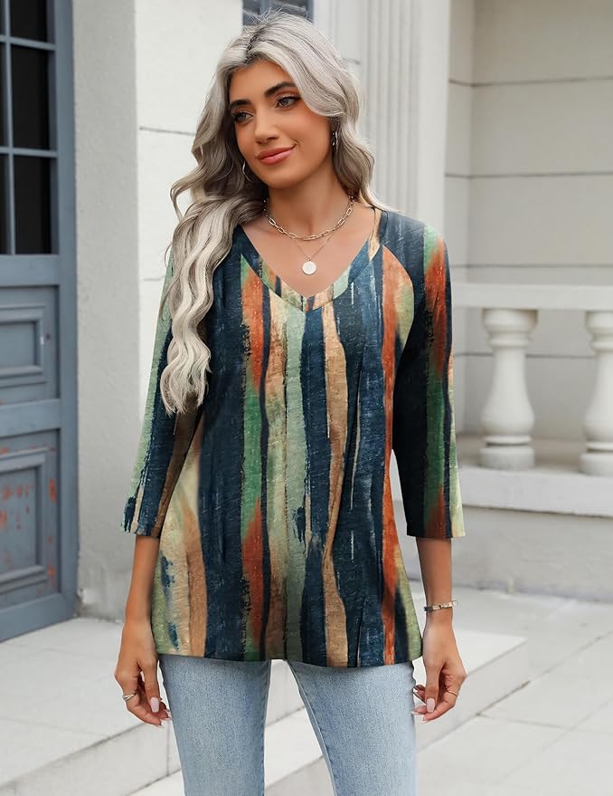 Zeagoo 3/4 Length Sleeve Womens Tops Casual V Neck Shirts Soft Basic Tees Business Work Blouses