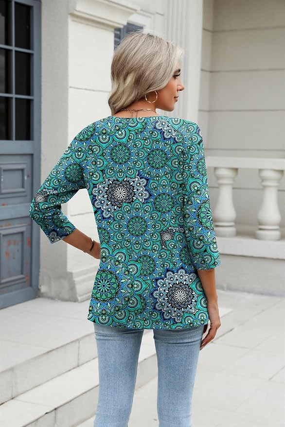 Zeagoo 3/4 Length Sleeve Womens Tops Casual V Neck Shirts Soft Basic Tees Business Work Blouses