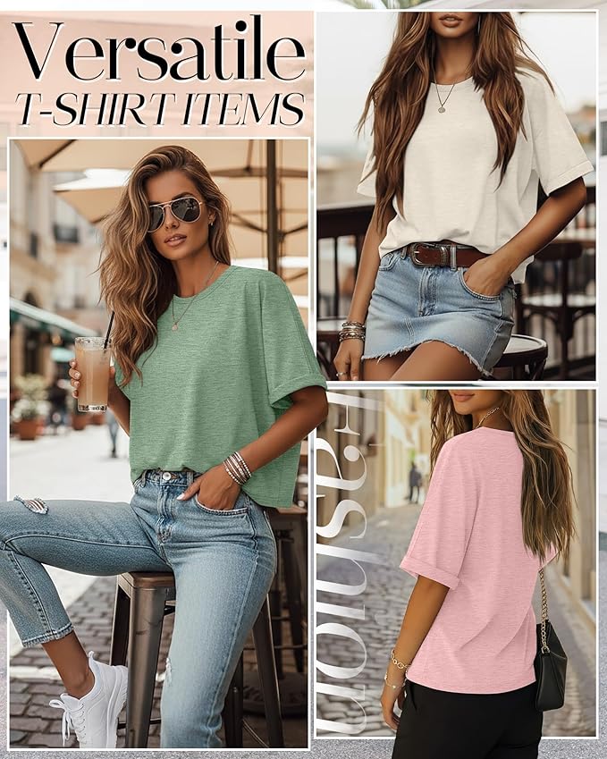 Riyiper 3 Pack Women's Oversized T-Shirt Half Sleeve Summer Tees Casual Loose Fit Crew Neck Basic Tops