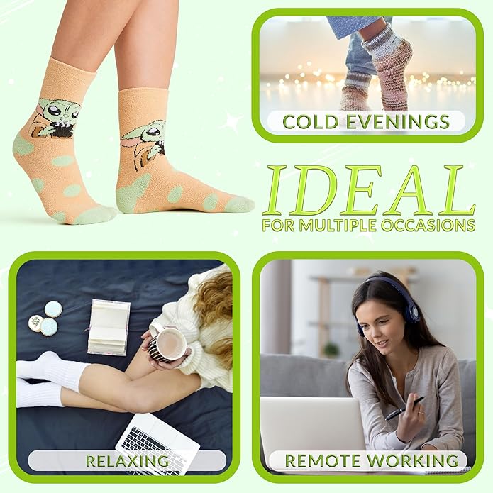 Disney Slippers Socks for Women & Teens US Size 4-9, Pack of 2 Non Slip Fleece Winter Socks, Soft & Fluffy, Gifts for Her