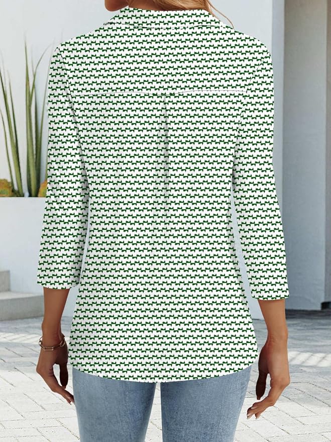 3/4 Length Sleeve Womens Tops Dressy Casual V Neck Polo Shirts Business Work Blouses 2025 Trendy Tunic Top