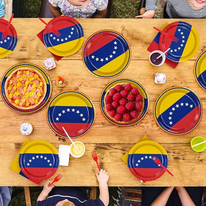 96 Pcs Venezuela Flag Party Decorations Disposable Venezuelan Flag Paper Plates and Napkins Venezuela National Tableware Set for Country Decoration Patriotic Festival Party Supplies, Serves 24