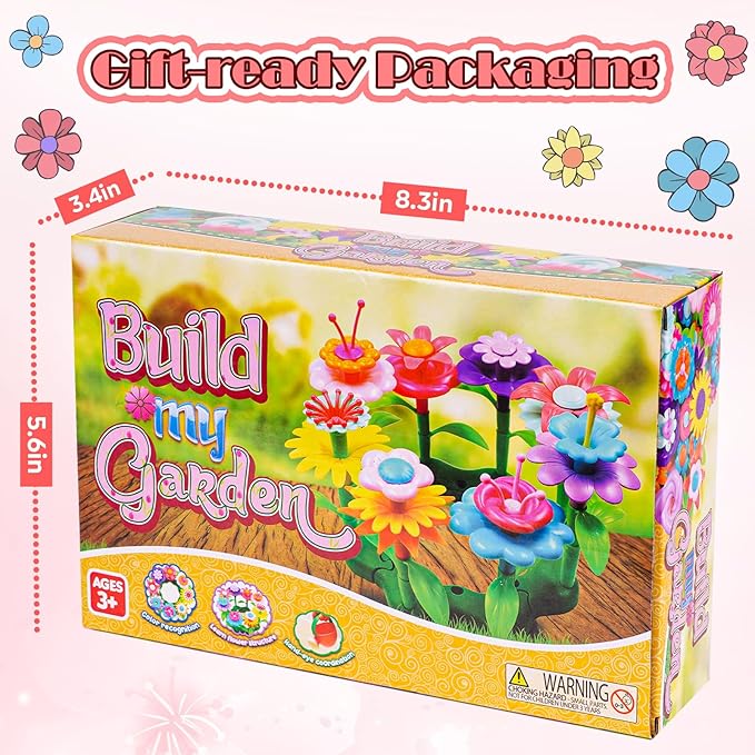 FUNZBO 99pcs Flower Garden Building Toys Set - Spring Toys for 3 4 5 6 7 8 9 Years Old Girls, STEM Montessori Educational Toys for Toddlers Kids,Sorting & Stacking Toy for Birthday Gifts