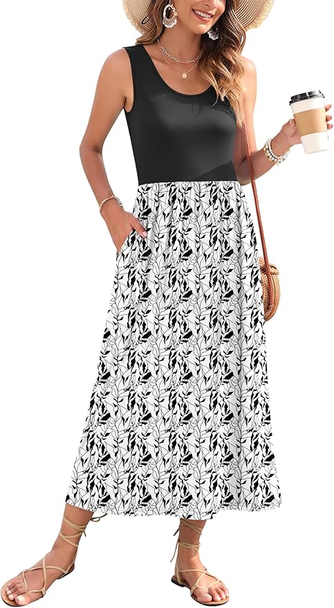 WNEEDU Women's Summer Maxi Dress 2026 Casual Sleeveless Hawaiian Sundress Tropical Long Dress Beach Vacation Outfit