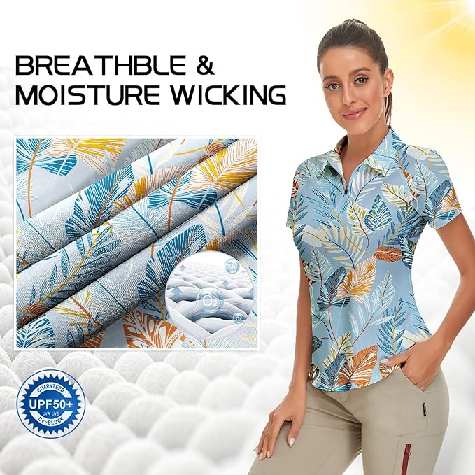 Women's Golf Shirt Short Sleeve Tennis Shirt Quarter Zip Golf Pullover Golf Polo Shirts Argyle Tops