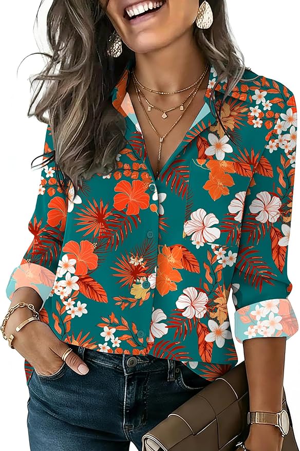 HOTOUCH Button Down Shirts for Women Long Sleeve Blouse Dressy Casual Business Work Tops with Pocket