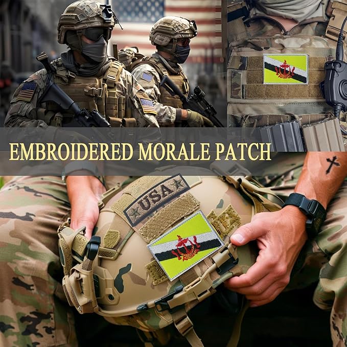 EmWoot 2PCS Brunei Flag Patch Embroidered Morale Patch Military Tactical Patches Hook and Loop