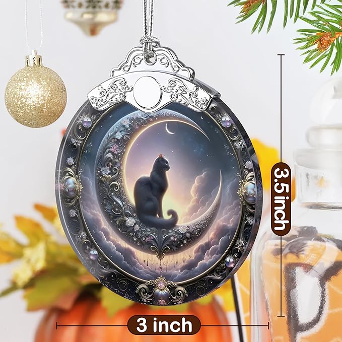 Christmas Ornaments, 3" Stained Glass Christmas Decor, Ornaments for Christmas Tree, Christmas Tree Decorations, Perfect for Holiday Party, Window, Christmas Tree, Home Decor - Witch Black Cat