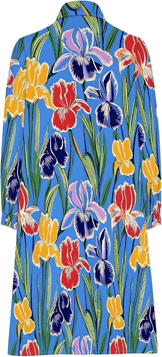 Shirt Dresses for Women 2025 Summer Long Sleeve Casual Plus Size Floral Printed Beach Vacation Dress with Pockets