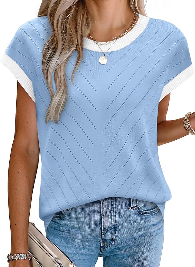 WIHOLL Short Sleeve Sweater for Women Summer Tops 2026 Business Casual Outfits Beach Vacation Clothes
