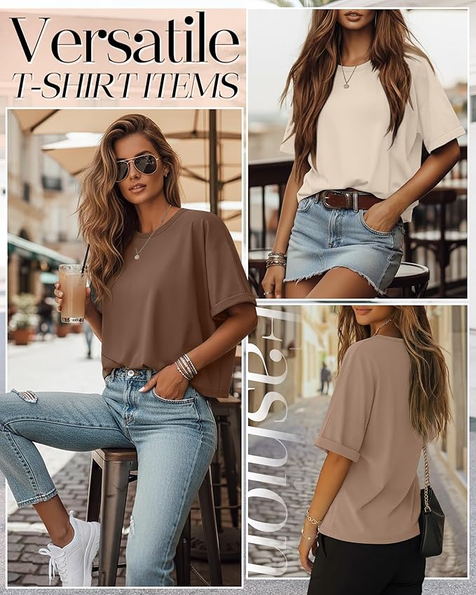 Riyiper 3 Pack Women's Oversized T-Shirt Half Sleeve Summer Tees Casual Loose Fit Crew Neck Basic Tops