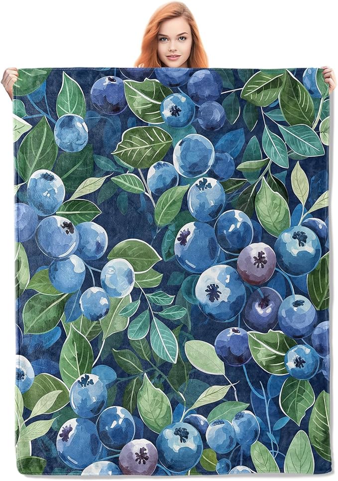 Blueberry Blanket, Fruit Themed Flannel Throw Blankets,Soft Warm Lightweight Cozy Plush Throws for Bedroom Sofa Office Home Decor Gifts for Women Girls 80"x60"