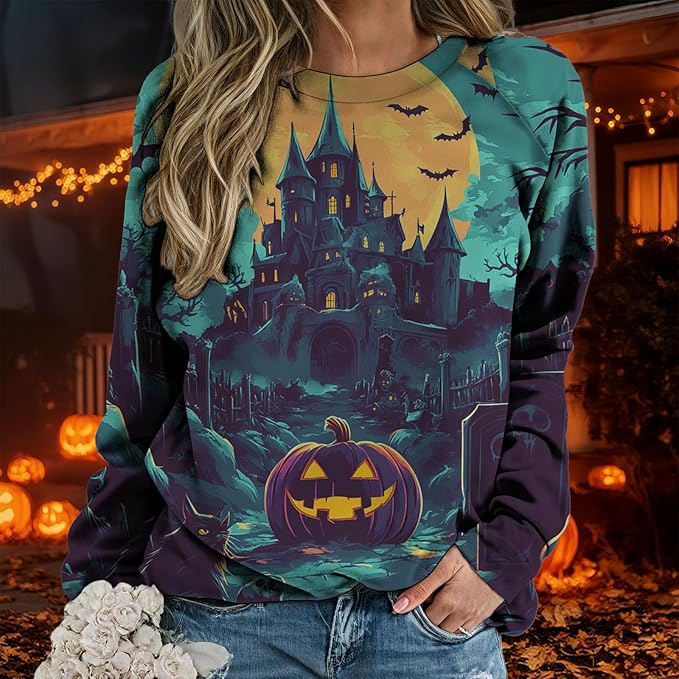 domirica Halloween Sweatshirt For Women Long Sleeve Crew Neck Sweatshirts Fall Halloween Costumes For Holiday Party 2025