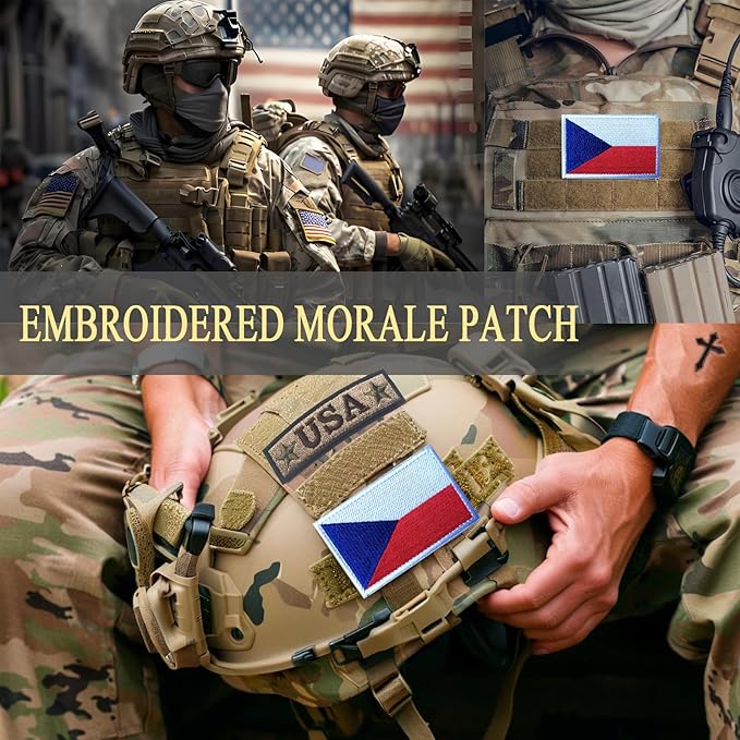 EmWoot 2PCS Czech Flag Patch Embroidered Morale Patch Military Tactical Patches Hook and Loop