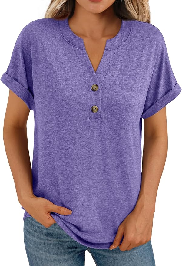 AUTOMET Women's Short Sleeve Shirts Henley Dressy Casual Summer Tops 2026 Spring Fashion Trendy Cute T-Shirts