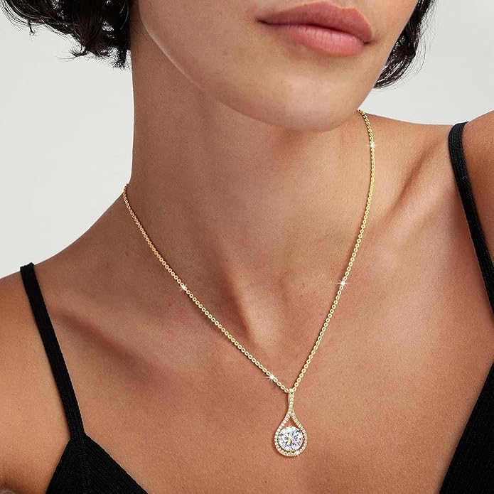 E-EMERMAKING Moissanite Necklace Gift for Women, 925 Sterling Silver 18K White/Yellow Gold Plated 0.5-6.0CT Moissanite Pendant for Her, Anniversary Day, Birthday, Wedding - to My Wife, Mom