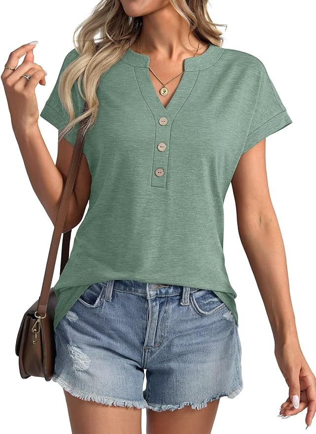 Womens V Neck Cap Sleeve Tops Summer Casual Short Sleeve Shirts Loose Fit Basic Work Tee Trendy Clothes 2025