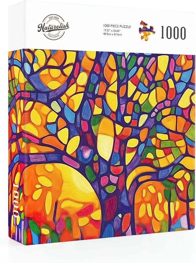 Naturelish Mosaic Tree Jigsaw Puzzles for Adults 1000 Pieces, Irregularly Shaped Difficult Puzzles Perfect for Game Night, Great Gift Idea, Size 26.65 x 19.25 in