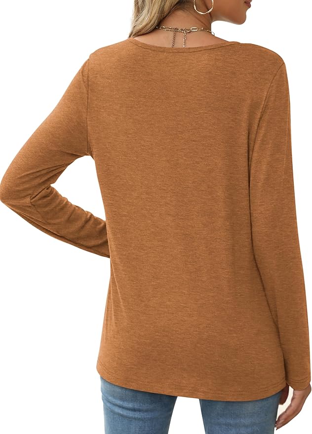 XIEERDUO Long Sleeve Shirts for Women Casual Crew Neck Basic Fall Tops Loose Fit Comfy
