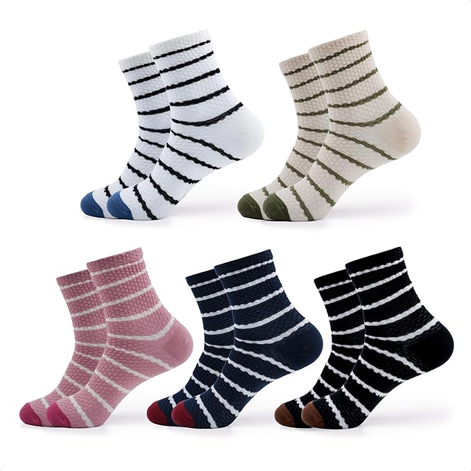 Kikiya Women's Cotton Crew Socks - Cute Flower Graphic Polka Dot Striped Heart Patterned - Ladies Girls Casual Socks Size 6-8